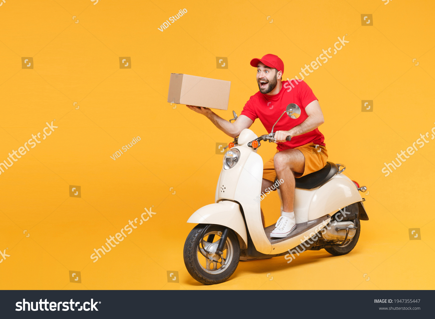 Delivery Man Red Cap Tshirt Uniform Stock Photo (Edit Now) 1947355447