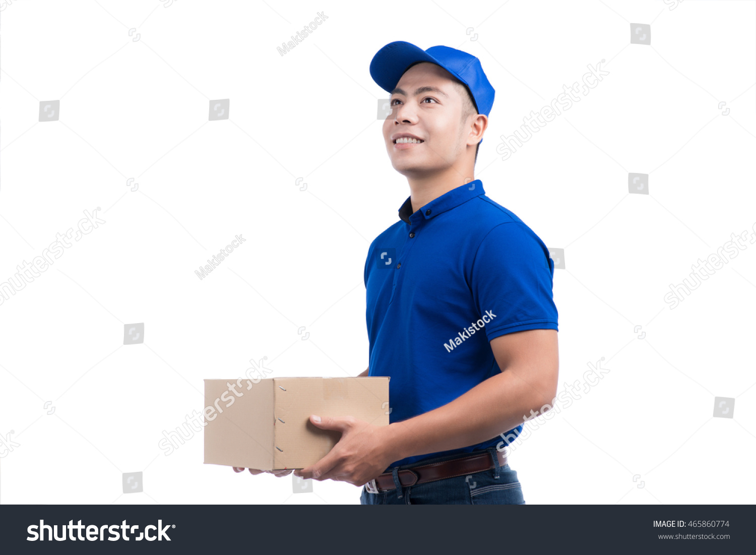 Delivery Person Asian Postman Parcel Box Stock Photo 465860774 ...