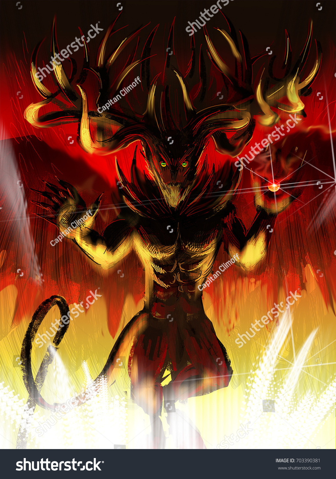 Demon Hell Poster Background Fire Rock Stock Illustration