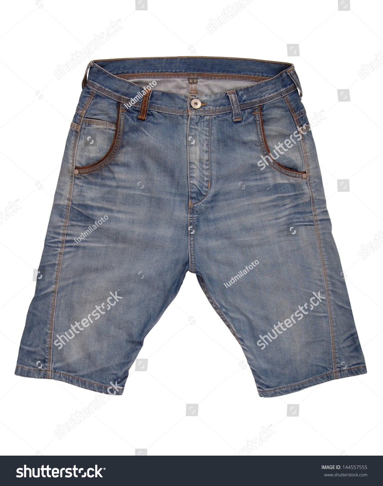 Denim Shorts Are On White Background. Stock Photo 144557555 : Shutterstock
