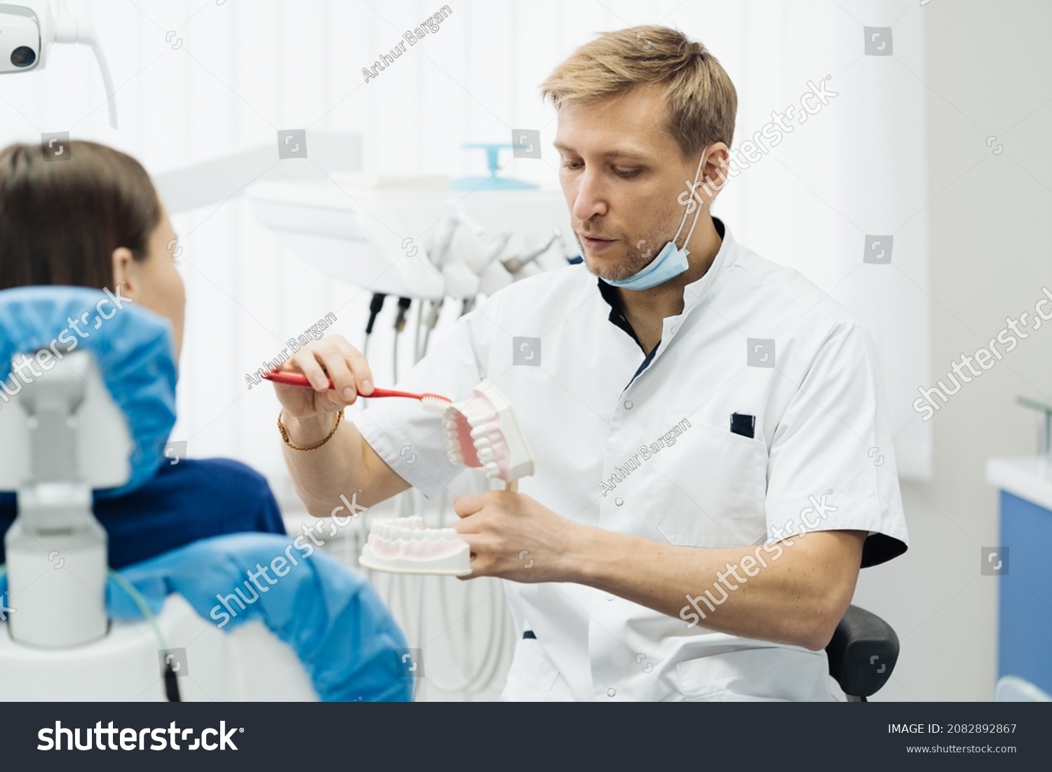 Dentist Showing Correct Dental Hygiene Using Stock Photo (Edit Now ...