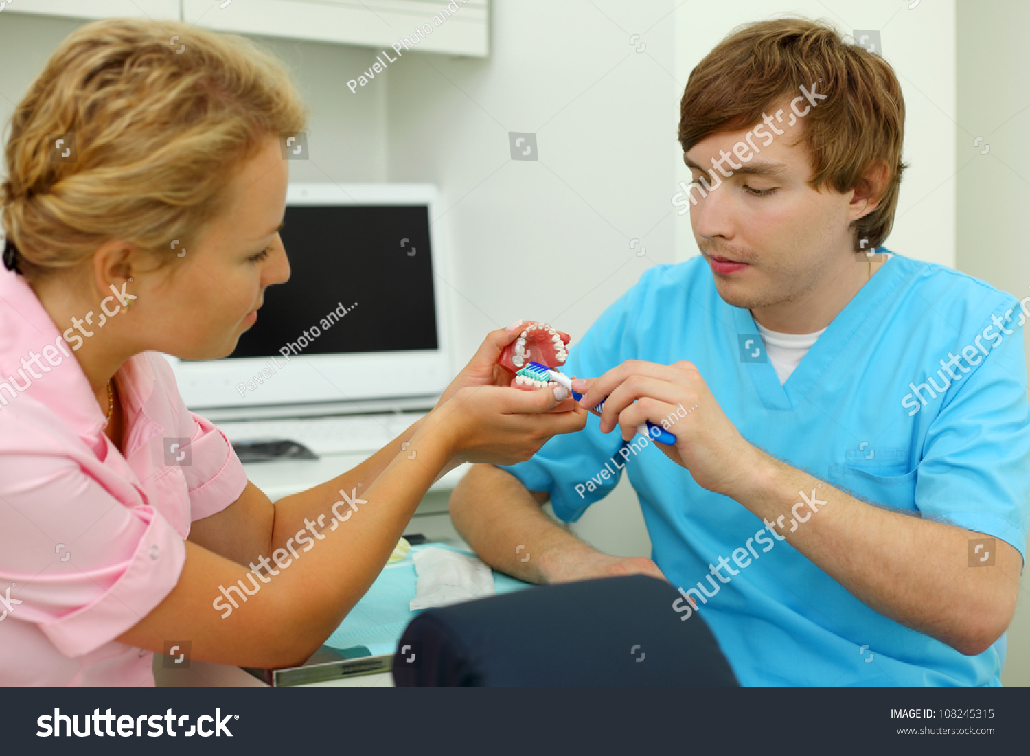  Teal Classic  Template Design Featuring Dentists Show how to Correctly Brush