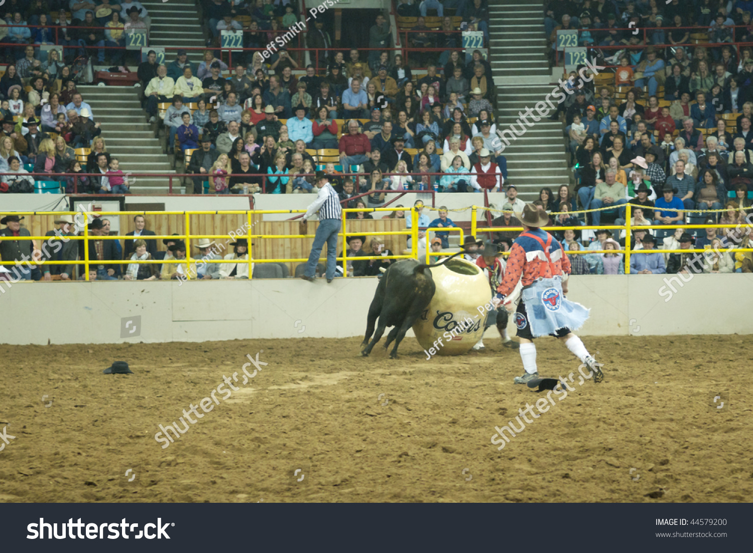 Denver - January 9: Rodeo Clowns Work To Tame A Wild Bull At The Great ...