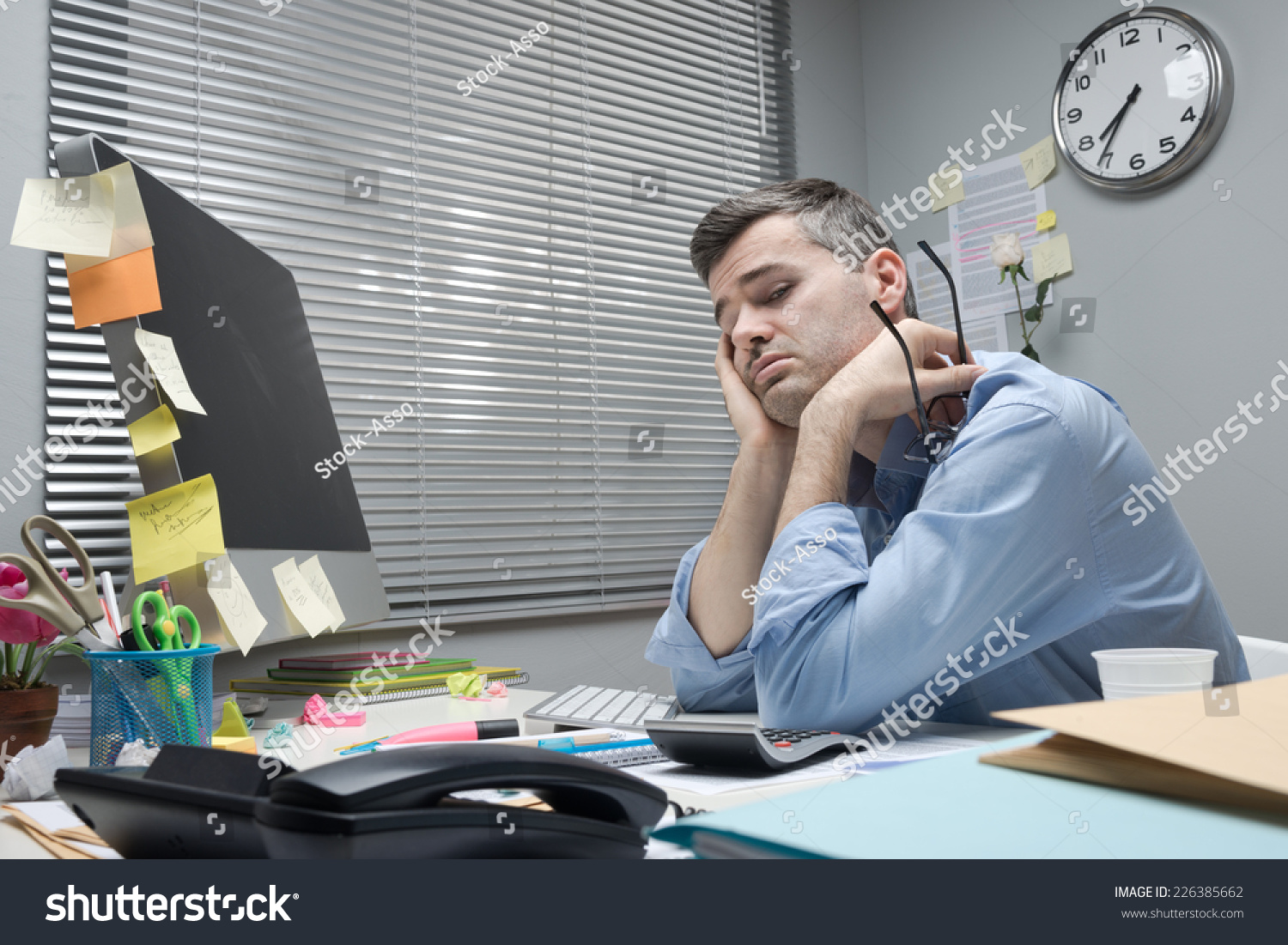 Depressed Bored Office Worker His Desk Stock Photo (Edit Now) 226385662