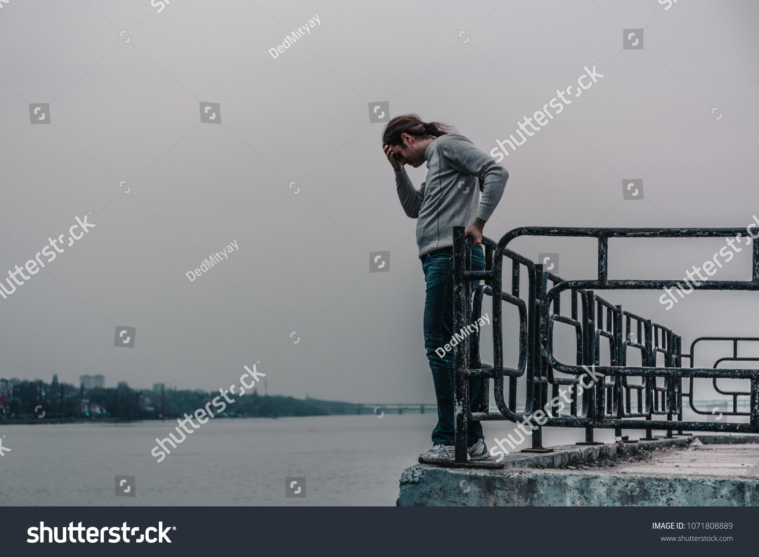 Depressed Man Going Jump Bridge Suicide Stock Photo Edit Now