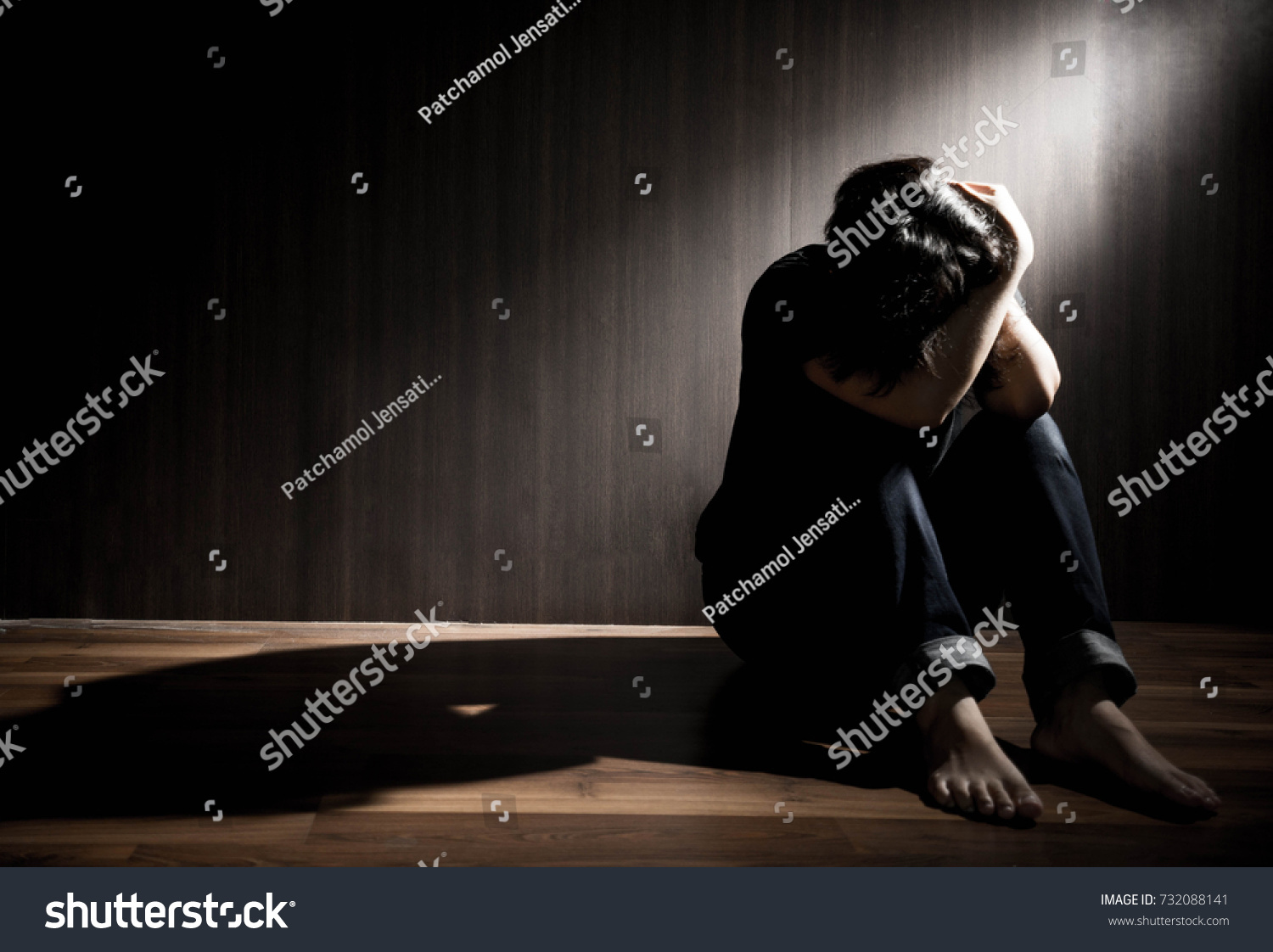 Depressed Man Sitting Head Hands Stock Photo 732088141 | Shutterstock