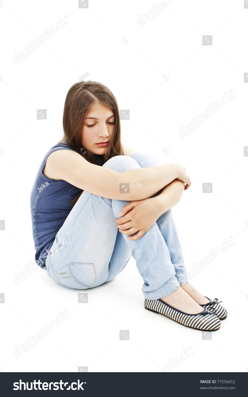 Depression Teen Girl Cried Lonely Isolated On White Background Stock ...