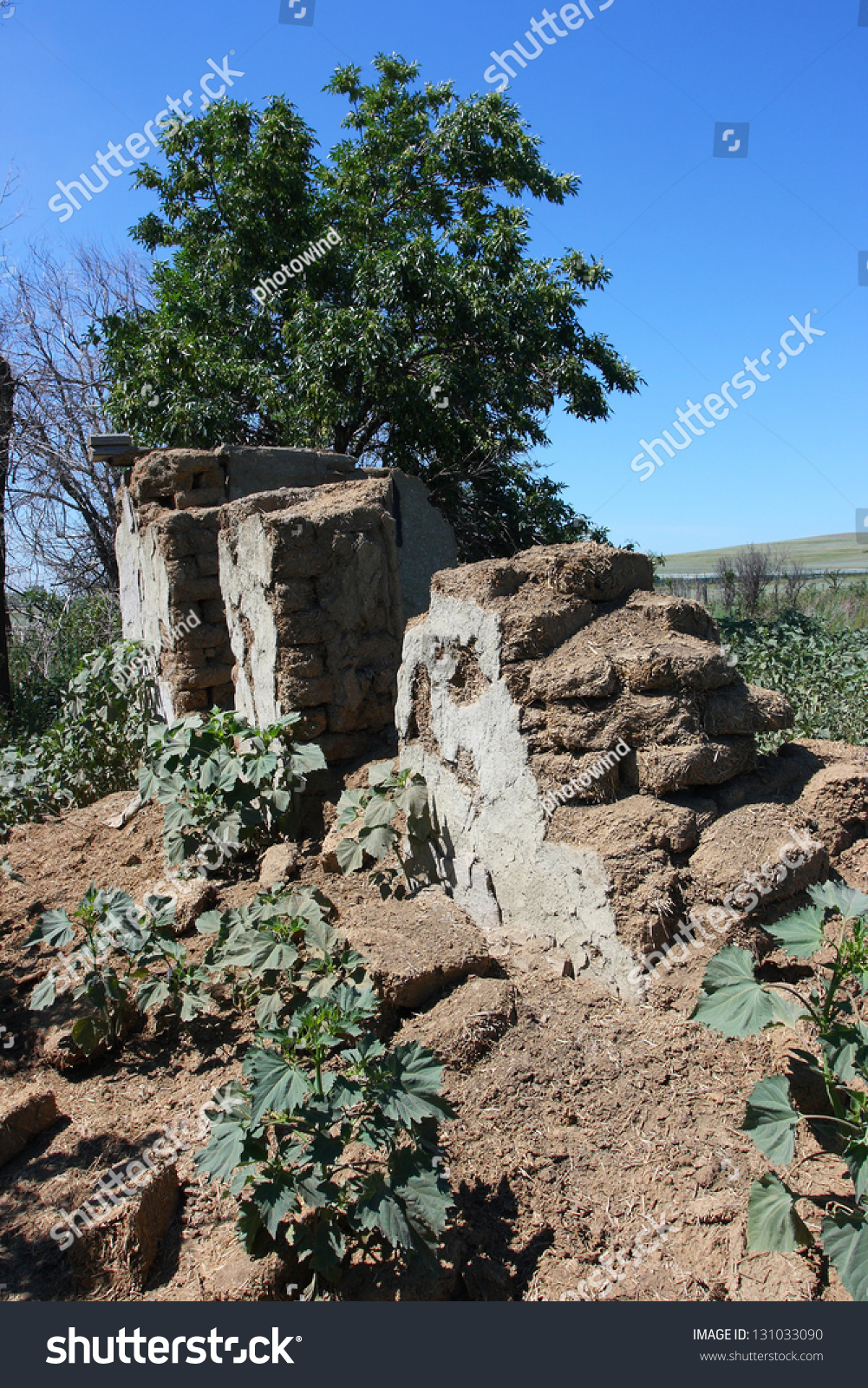 Deserted And A Broken Village House Made Of Manure And Straw Blocks ...