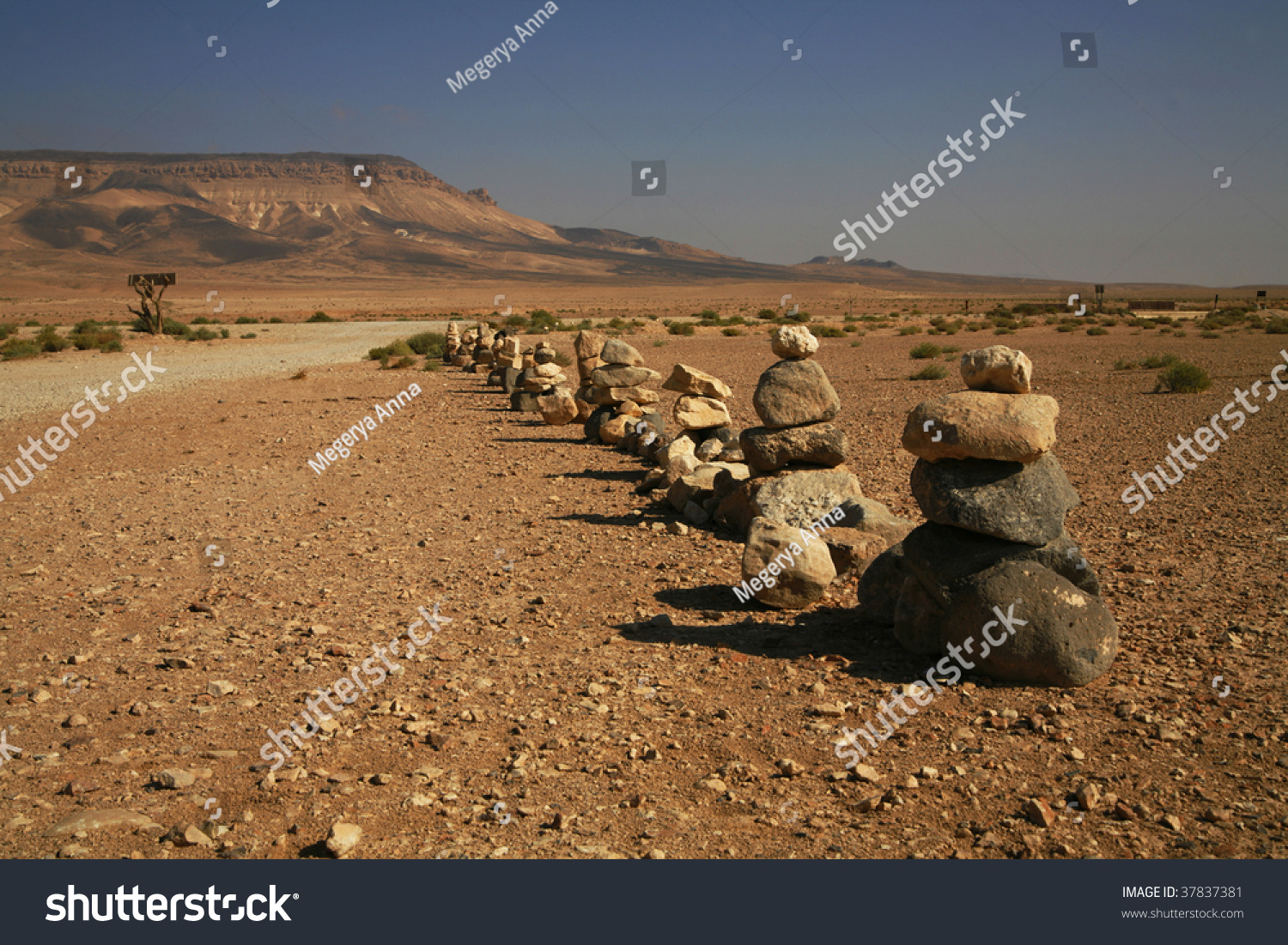 deserted landscape stones road syrian desert stock photo edit now