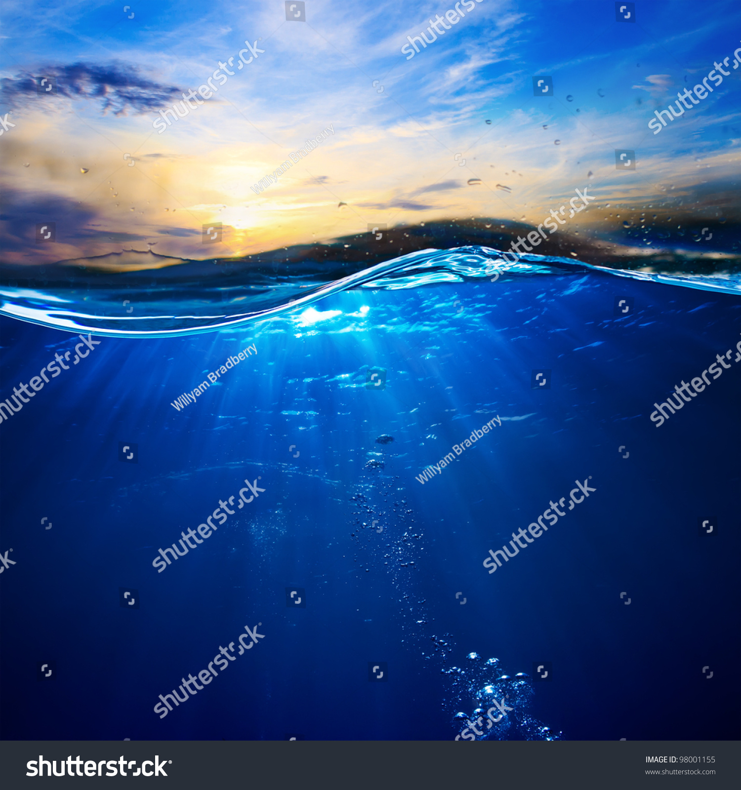 Design Template With Underwater Part And Sunset Skylight Splitted By ...
