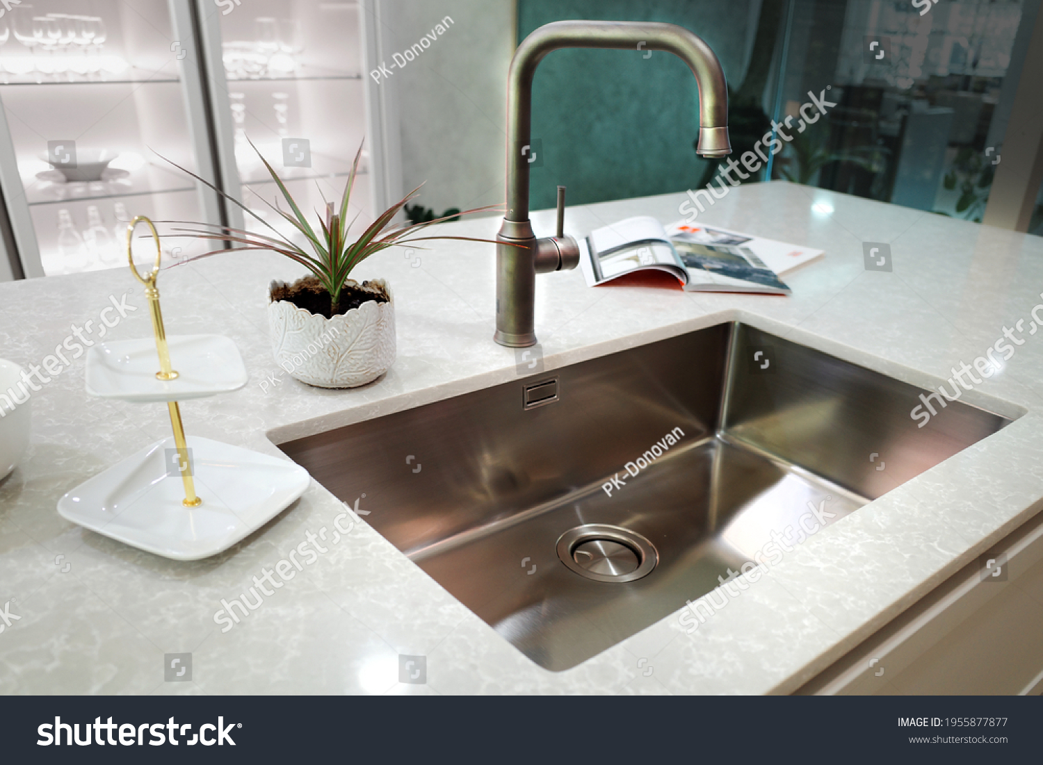 2 Undercount Kitchen Sink Images Stock Photos Vectors Shutterstock   Stock Photo Designed Kitchen With Beautiful Countertop And Stainless Steel Undermount Kitchen Sink And Tap 1955877877 