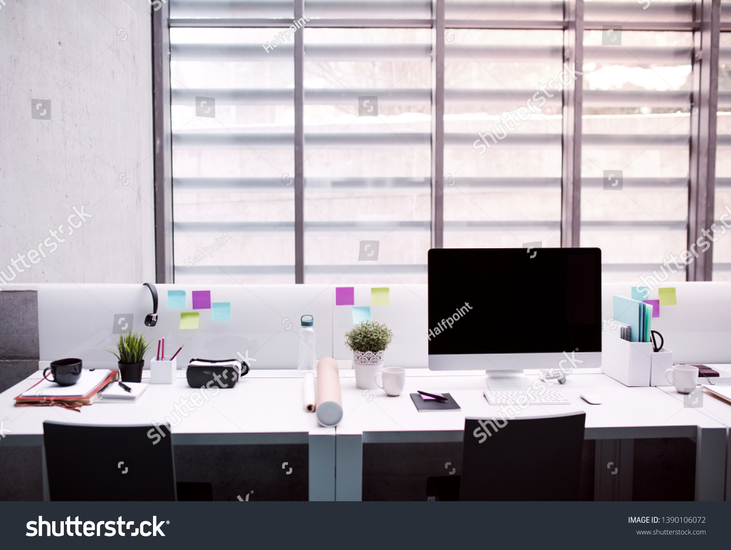 Desk Computer Interior Modern Spacious Office Stock Photo Edit