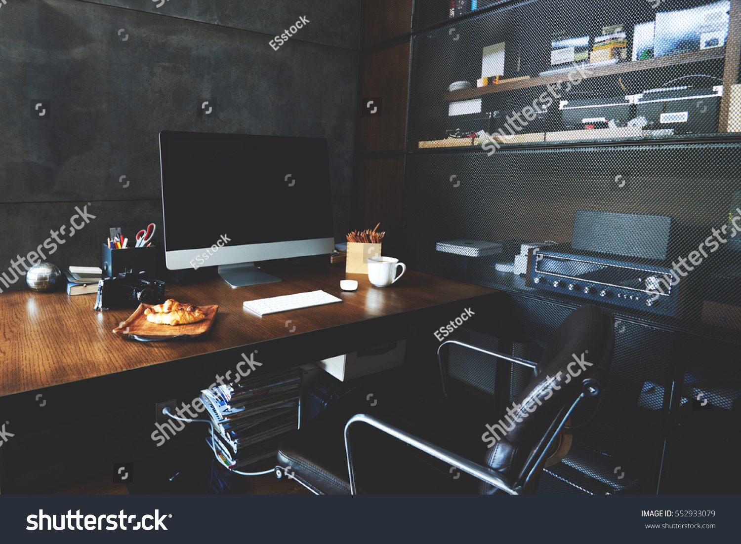 desktop in modern loft interior with advanced computer for perfect creative freelance work and stationary - Interior Design Freelance Work desktop in modern loft interior with advanced computer for perfect creative freelance work and stationary - Interior Design Freelance Work