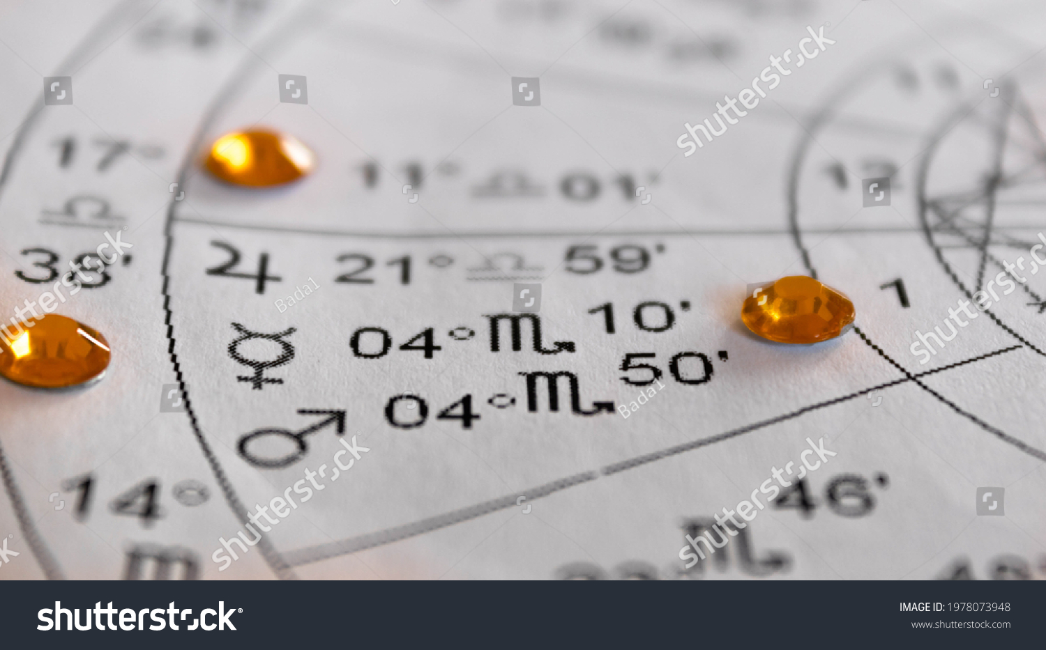 Detail Printed Astrology Chart Planets Mercury Stock Photo 1978073948