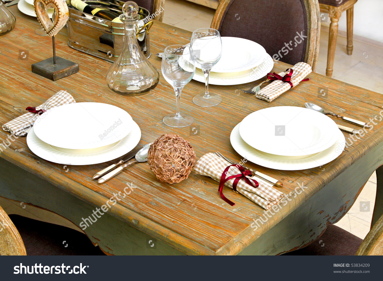 Detail Of Wooden Dinning Table With Retro Setting Stock Photo 53834209 ...