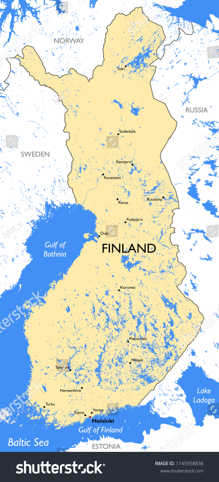 Detailed Color Finland Map Stock Illustration 1145958836