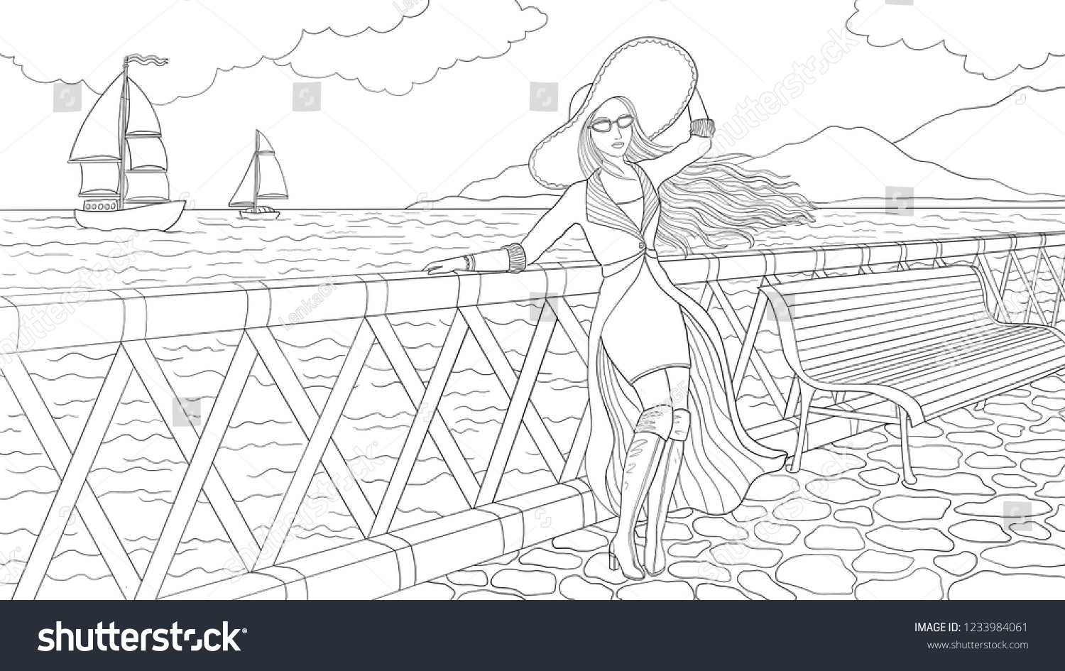 Detailed Coloring Page Elegant Well Dressed Stock Illustration 1233984061