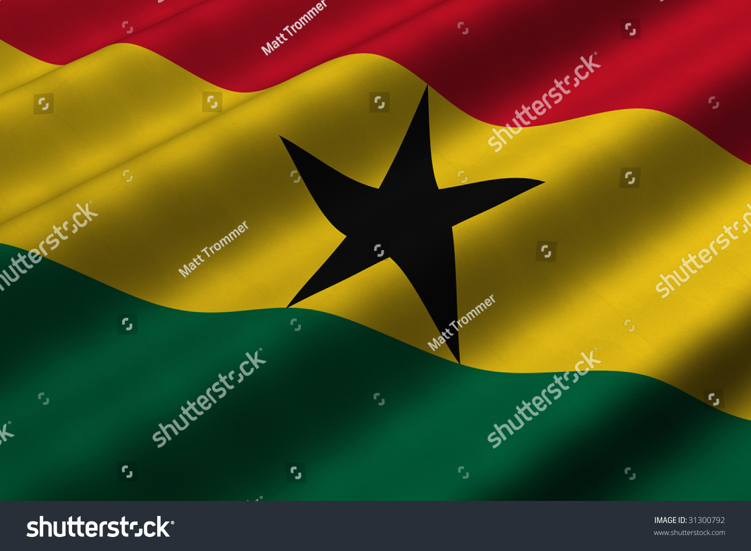 Detailed 3d Rendering Closeup Of The Flag Of Ghana. Flag Has A Detailed ...