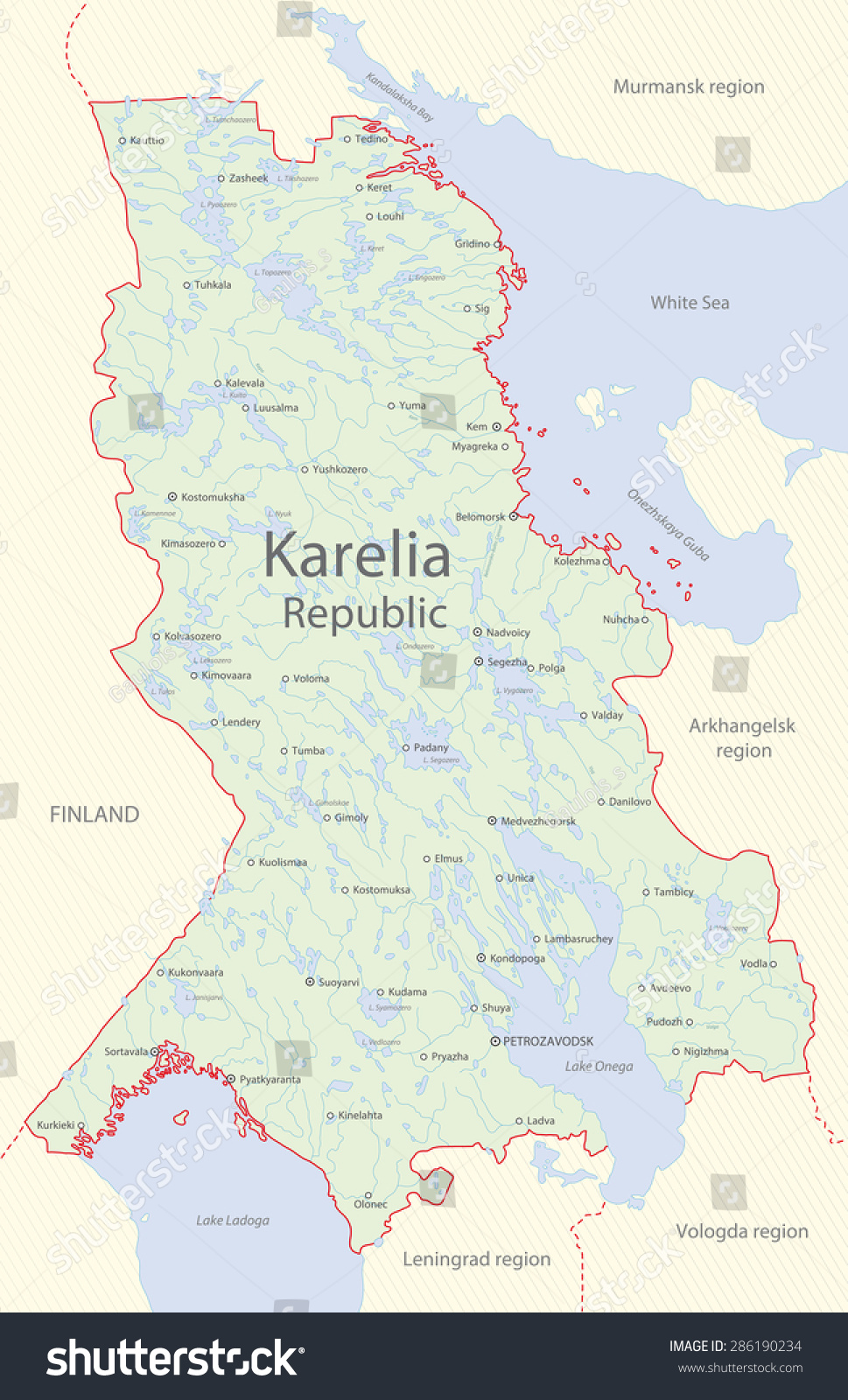 Detailed Map Karelia Republic Russia 스톡 일러스트 286190234 Shutterstock