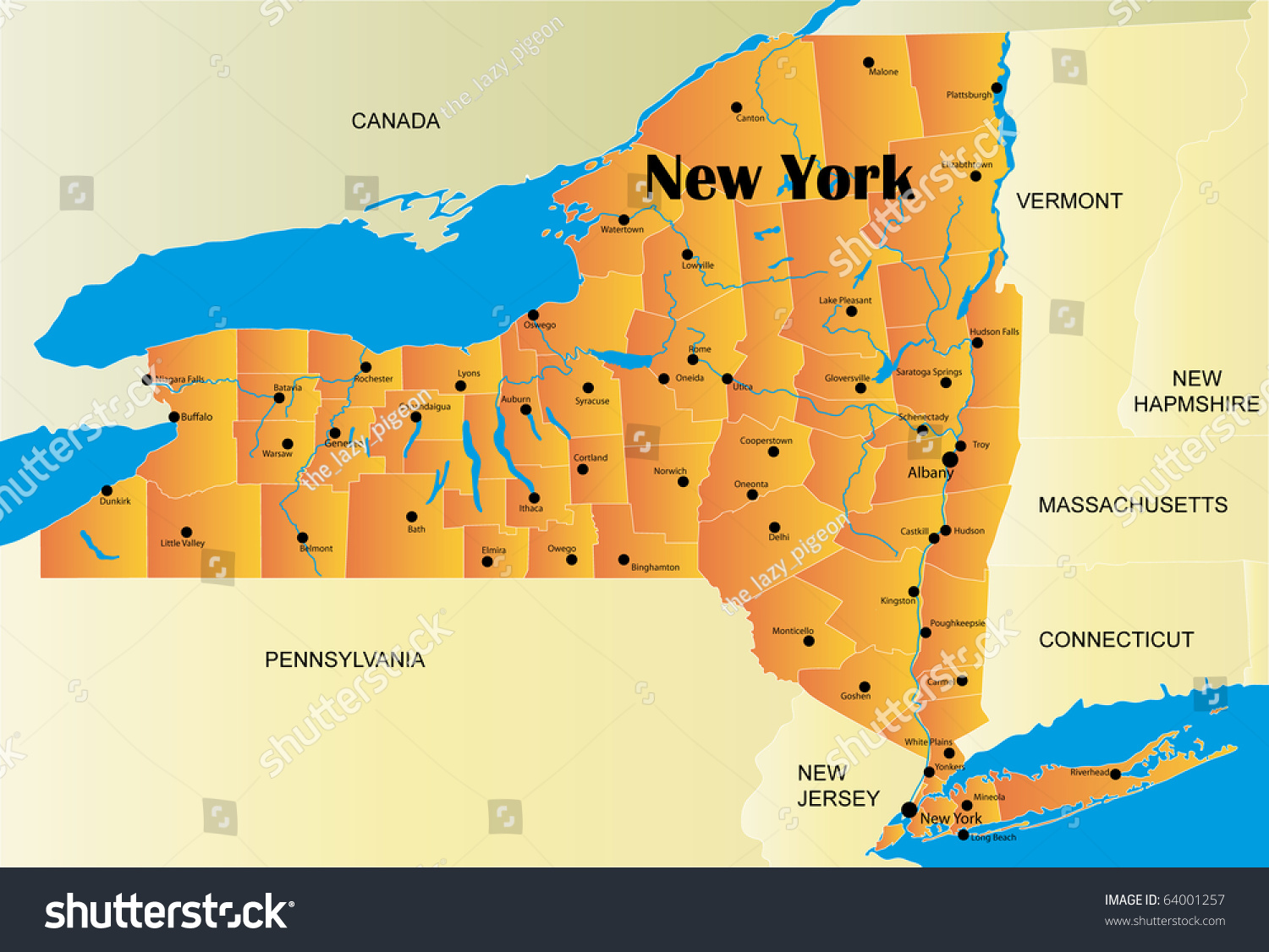 Detailed Map New York State All Stock Illustration 64001257 - Shutterstock