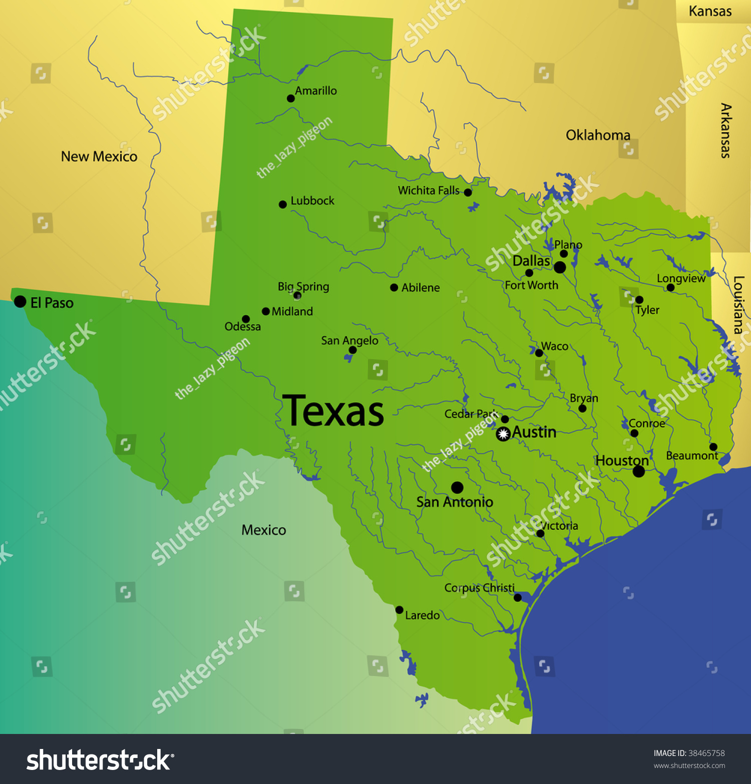 Detailed Map Texas State Usa Stock Illustration 38465758