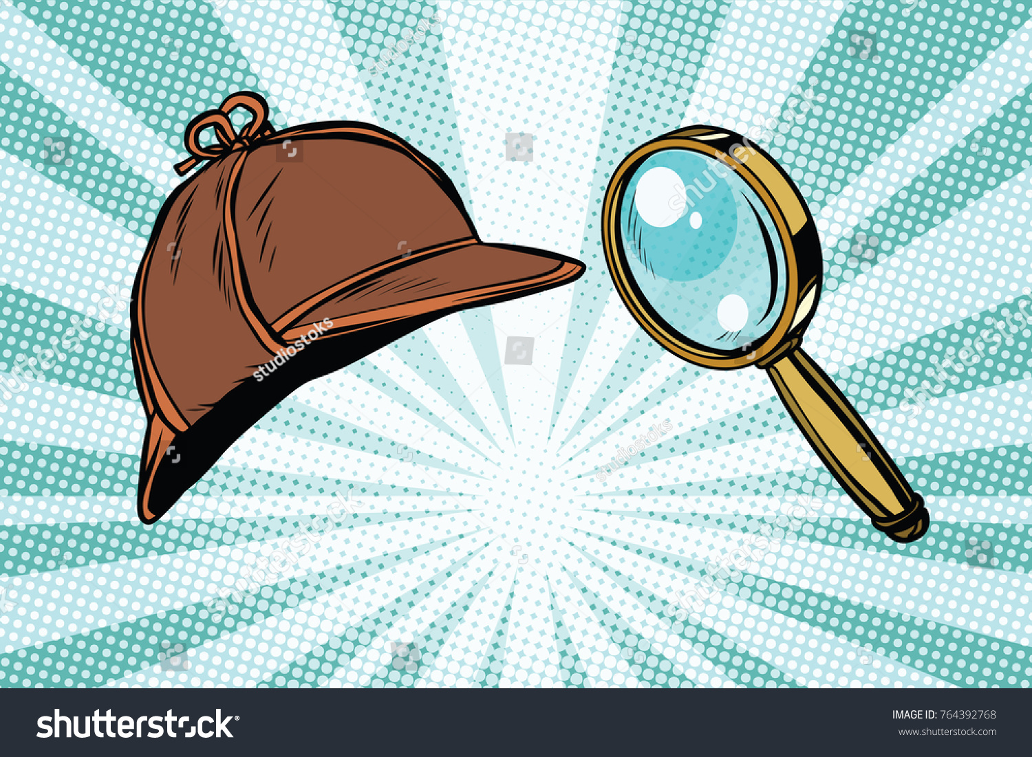 探偵帽と虫眼鏡 レトロなポップアートイラスト のイラスト素材