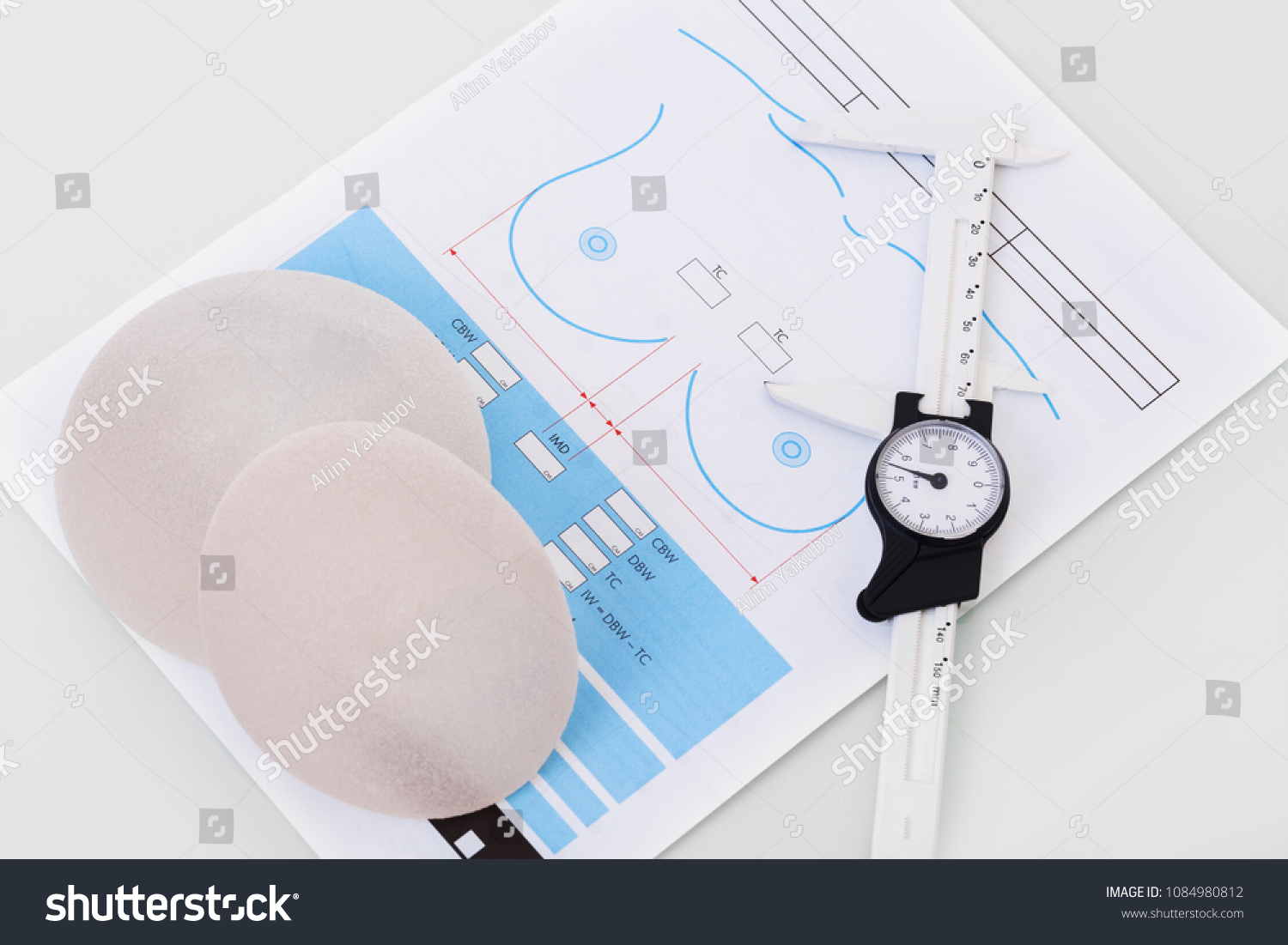 Determination Correct Size Silicone Breast Concept Stock Photo