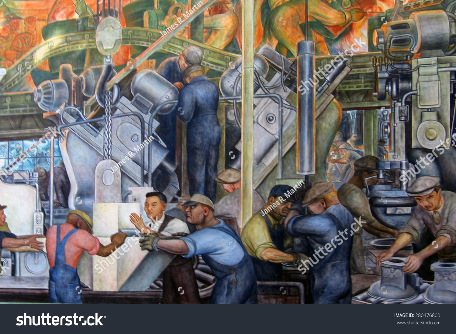 Detroit, Mi - January, 2015: Diego Rivera Mural Of An Automotive ...