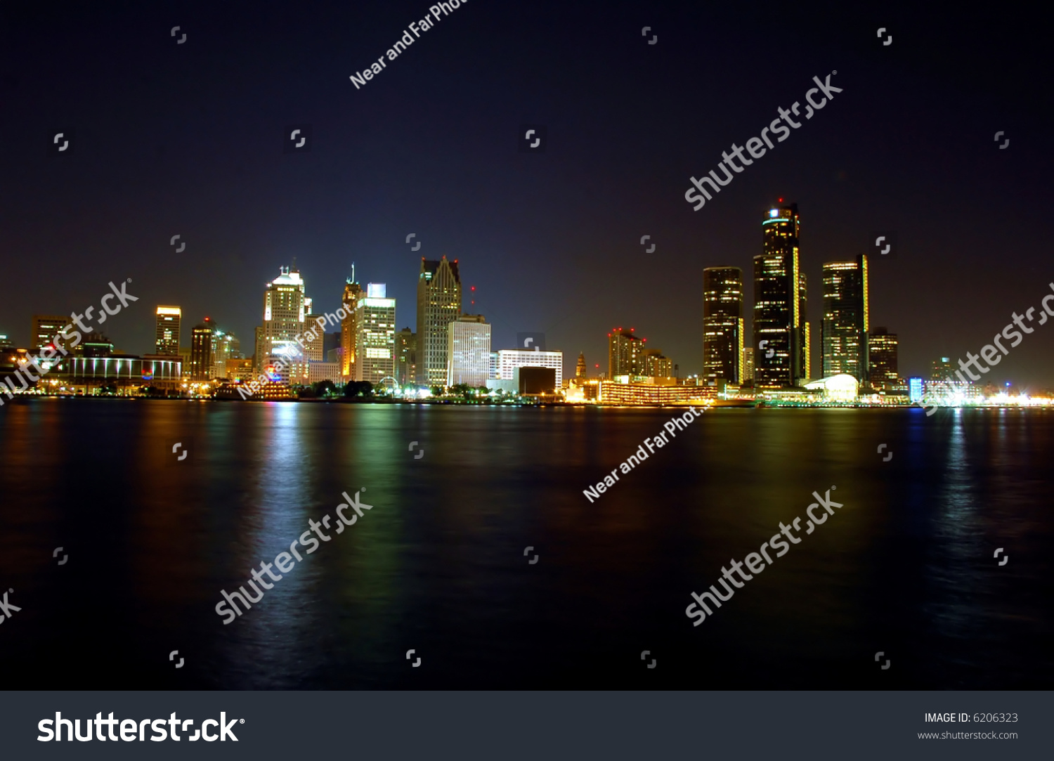 Detroit Skyline At Night Stock Photo 6206323 : Shutterstock