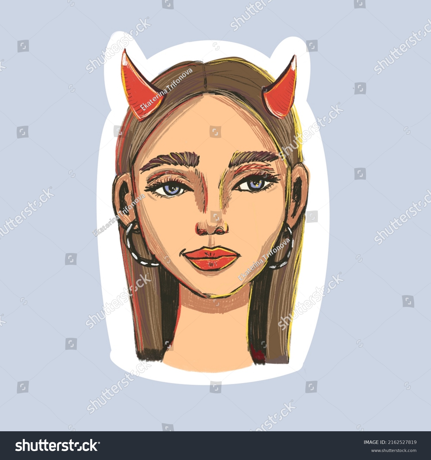 Devil Girl Horns Grinning Sticker Icon Stock Illustration 2162527819 Shutterstock 3235