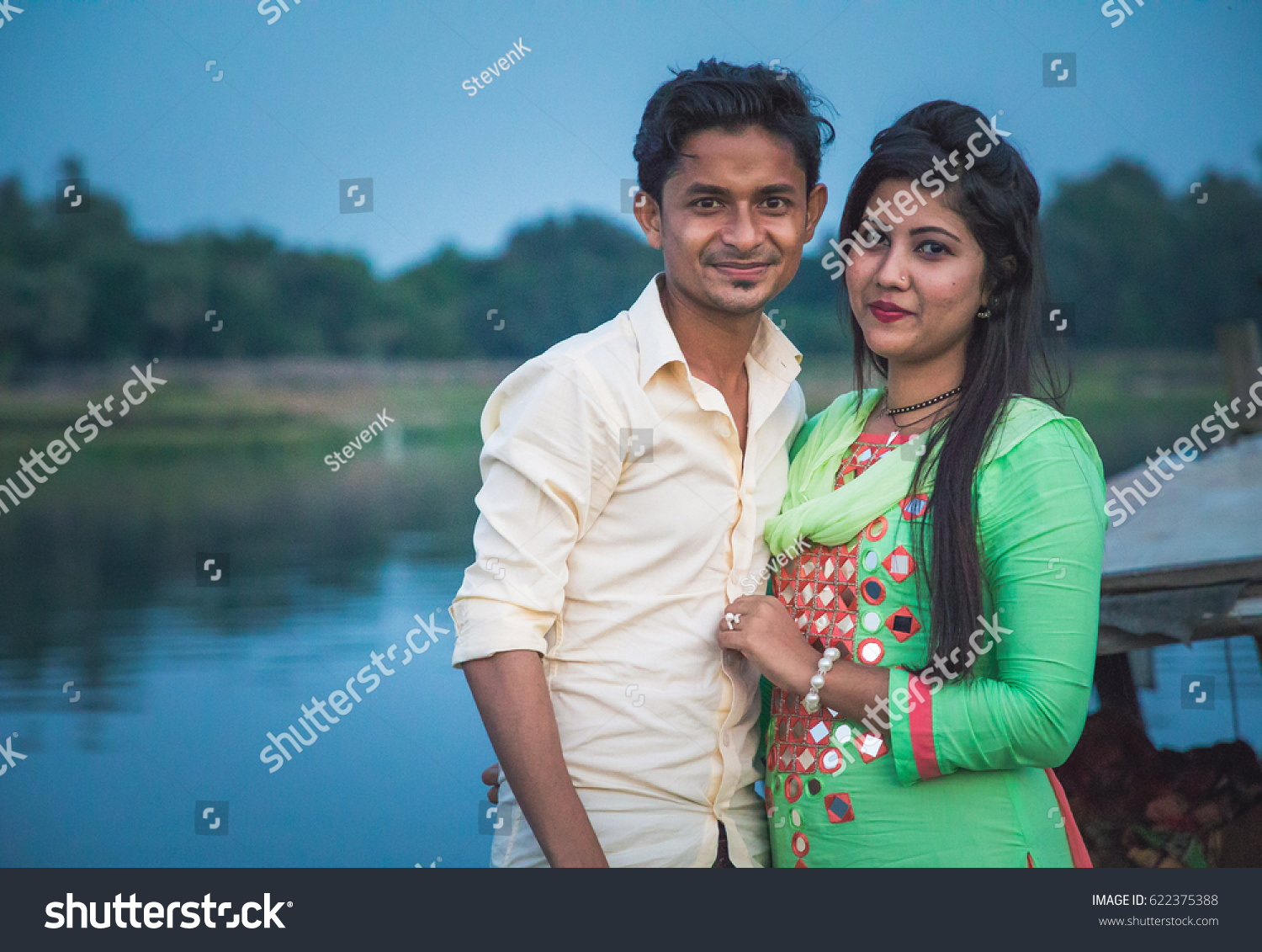 Dhaka bangladesh april 15 2017 a bangladeshi couple is posing in front