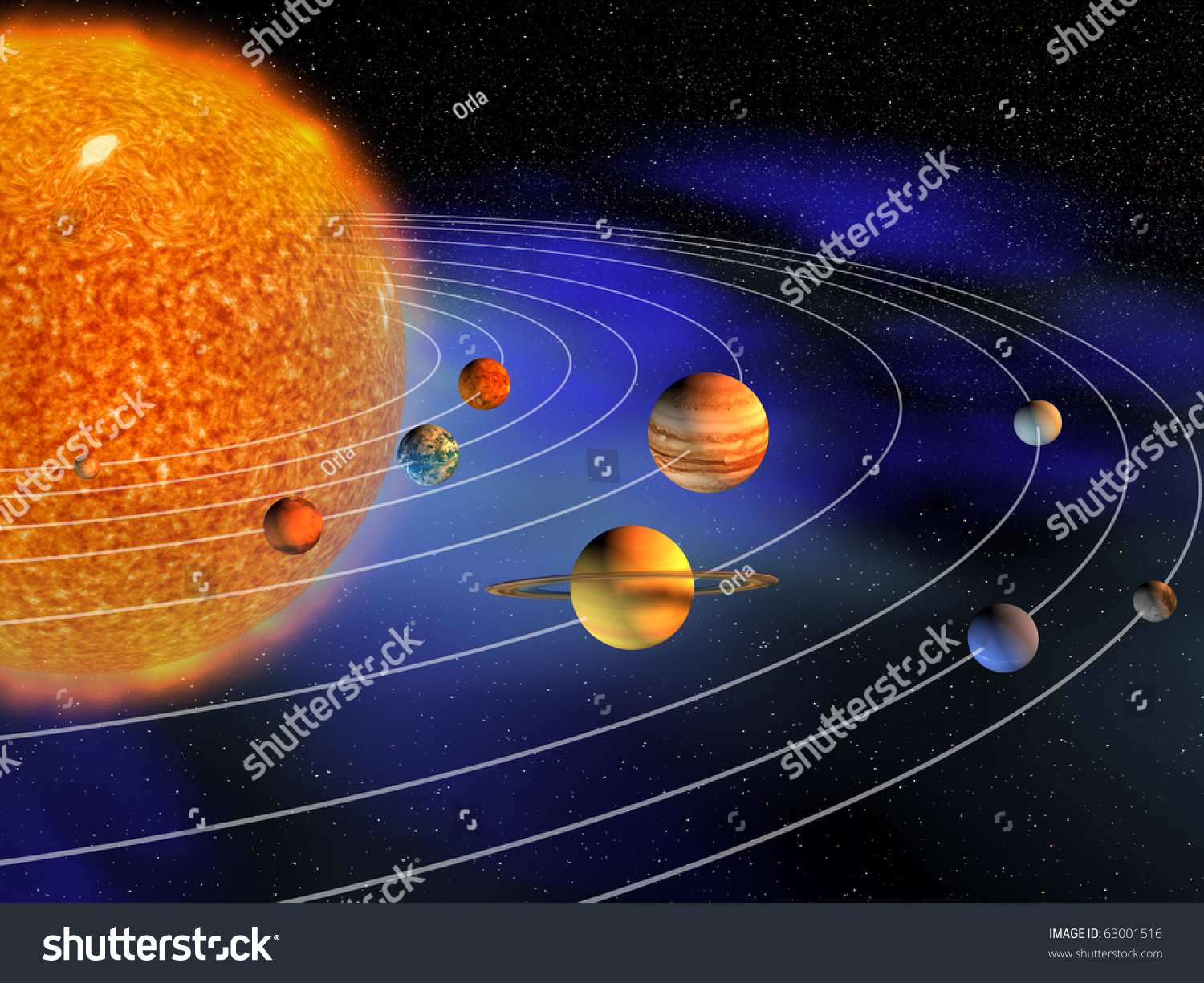 Diagram Planets Solar System 3d Render Stock Illustration