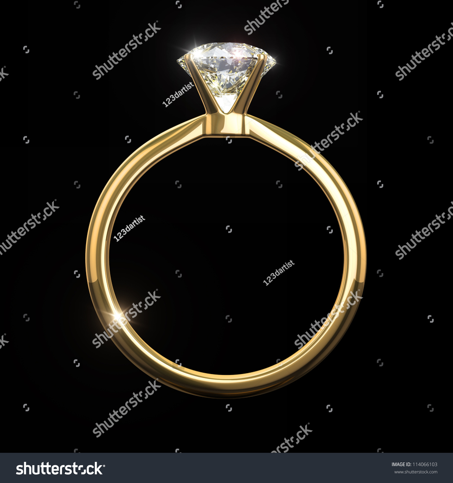 Diamond Ring - - Isolated On Black Background With Clipping Path Stock ...