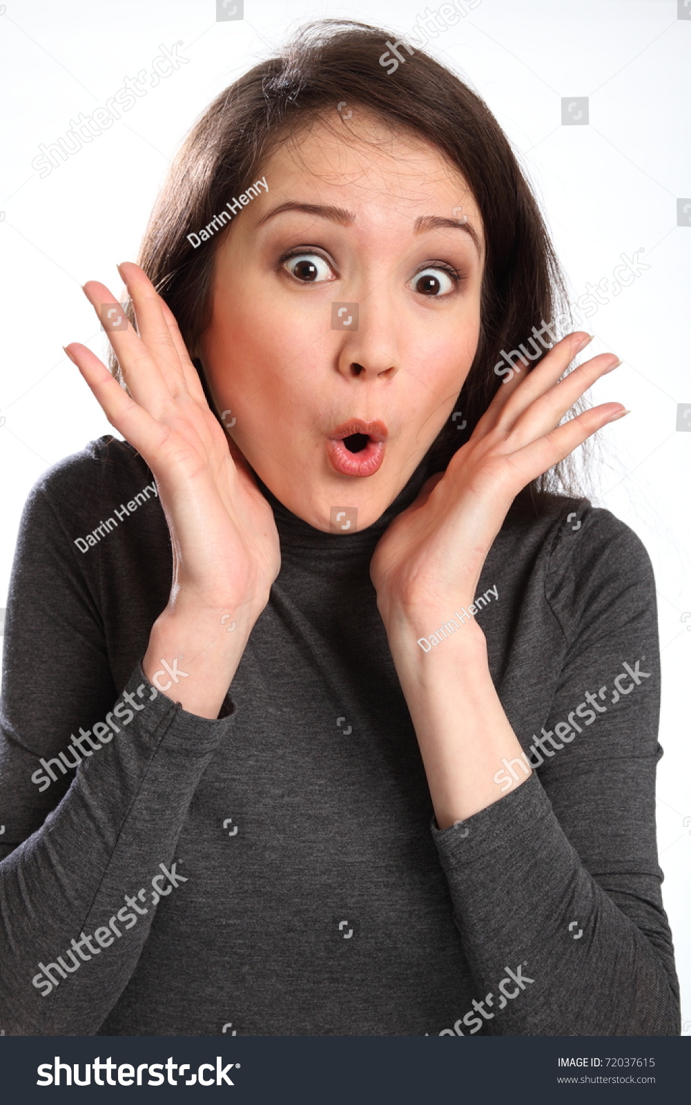 Did You Hear That Pretty Young Woman With Shocked Look Stock Photo ...
