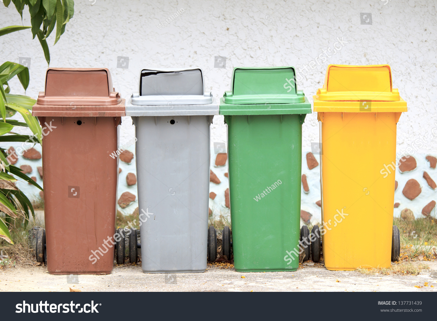 Different Colored Bins Collection Recycle Materials Stock Photo ...