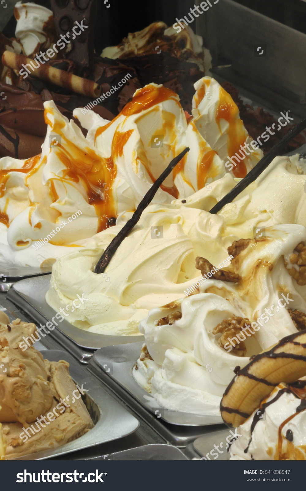 Different Flavors In A Ice Cream Parlor Stock Photo 541038547