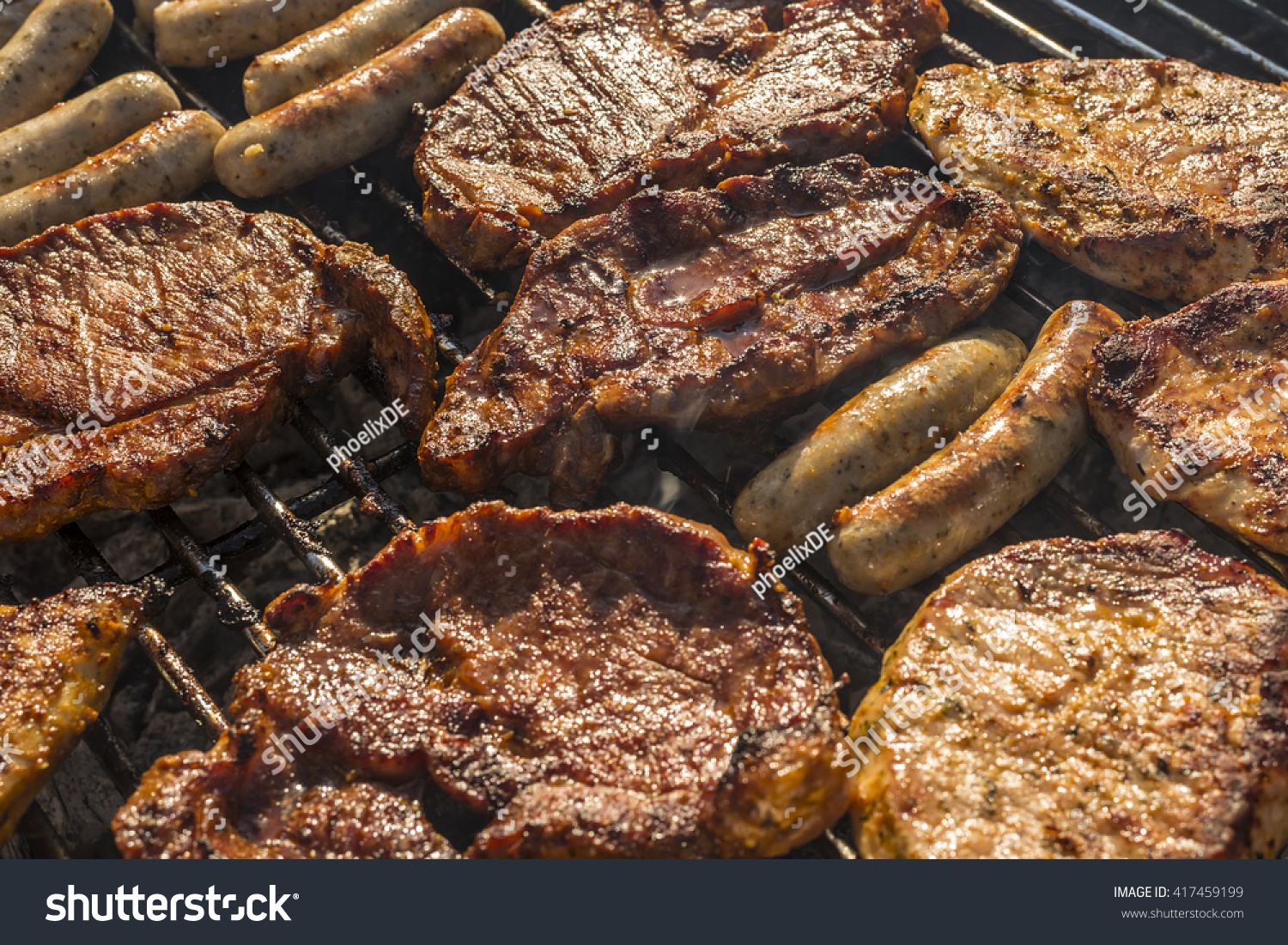  Tawny Brown Resting Curve Template Design Featuring Different Kinds of Meat and Sausages on a Barbecue
