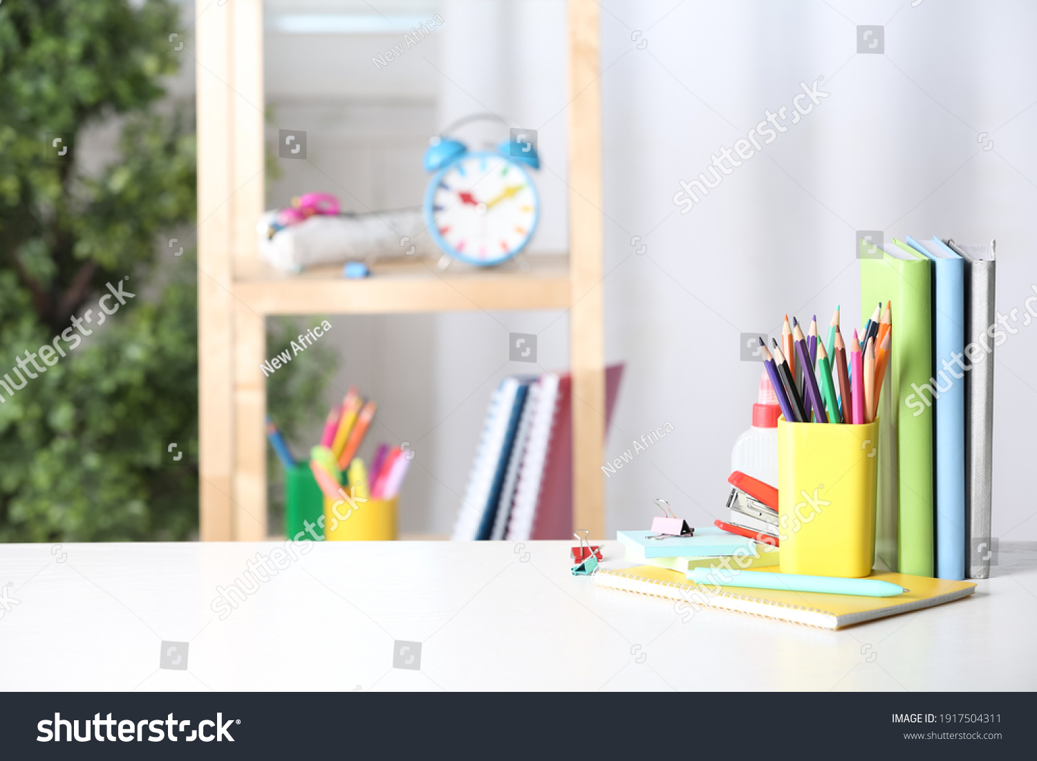 Different School Stationery On White Table Stock Photo 1917504311 ...