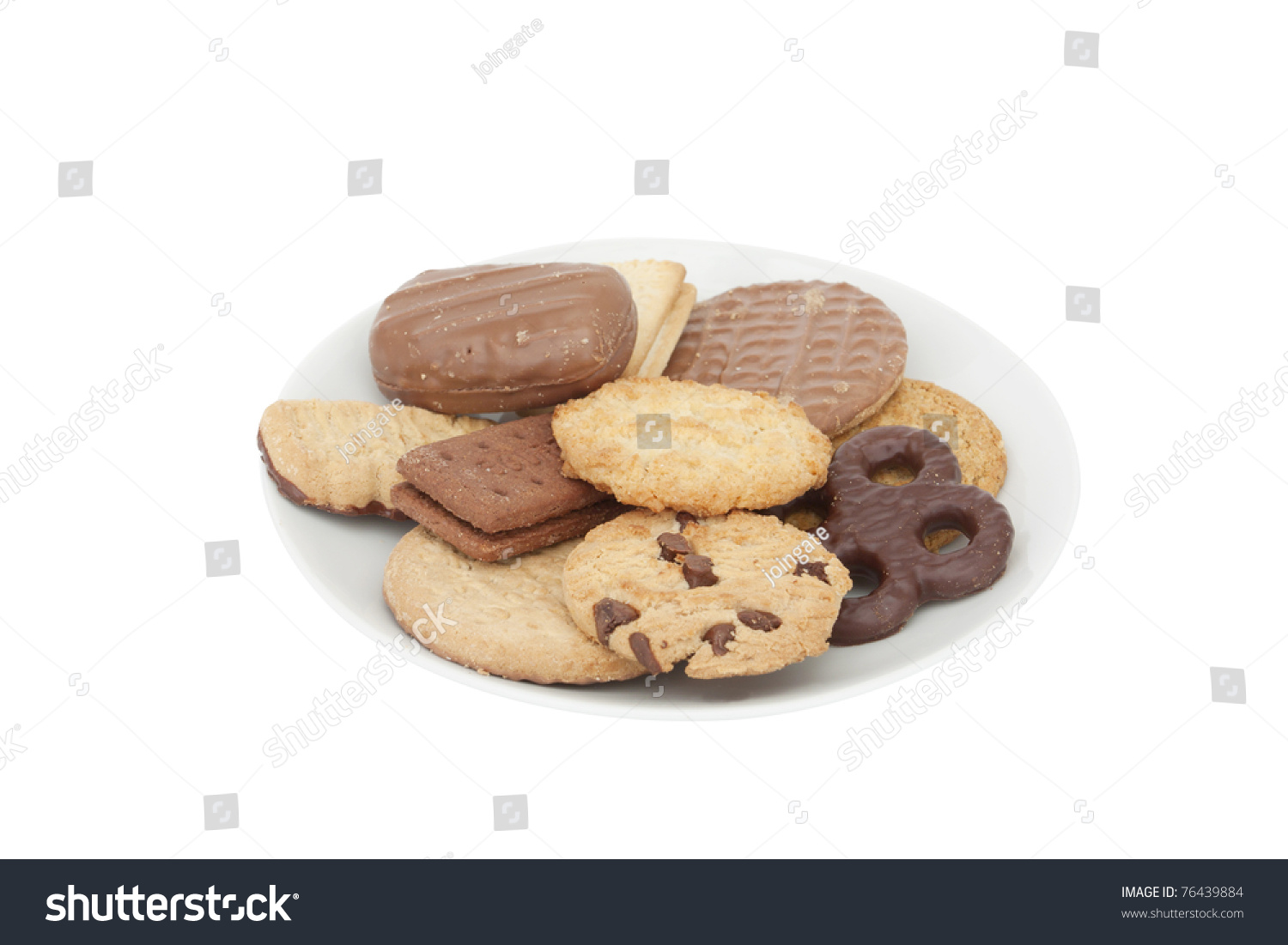 Different Types Of Biscuits On A Plate On A White Background Stock ...