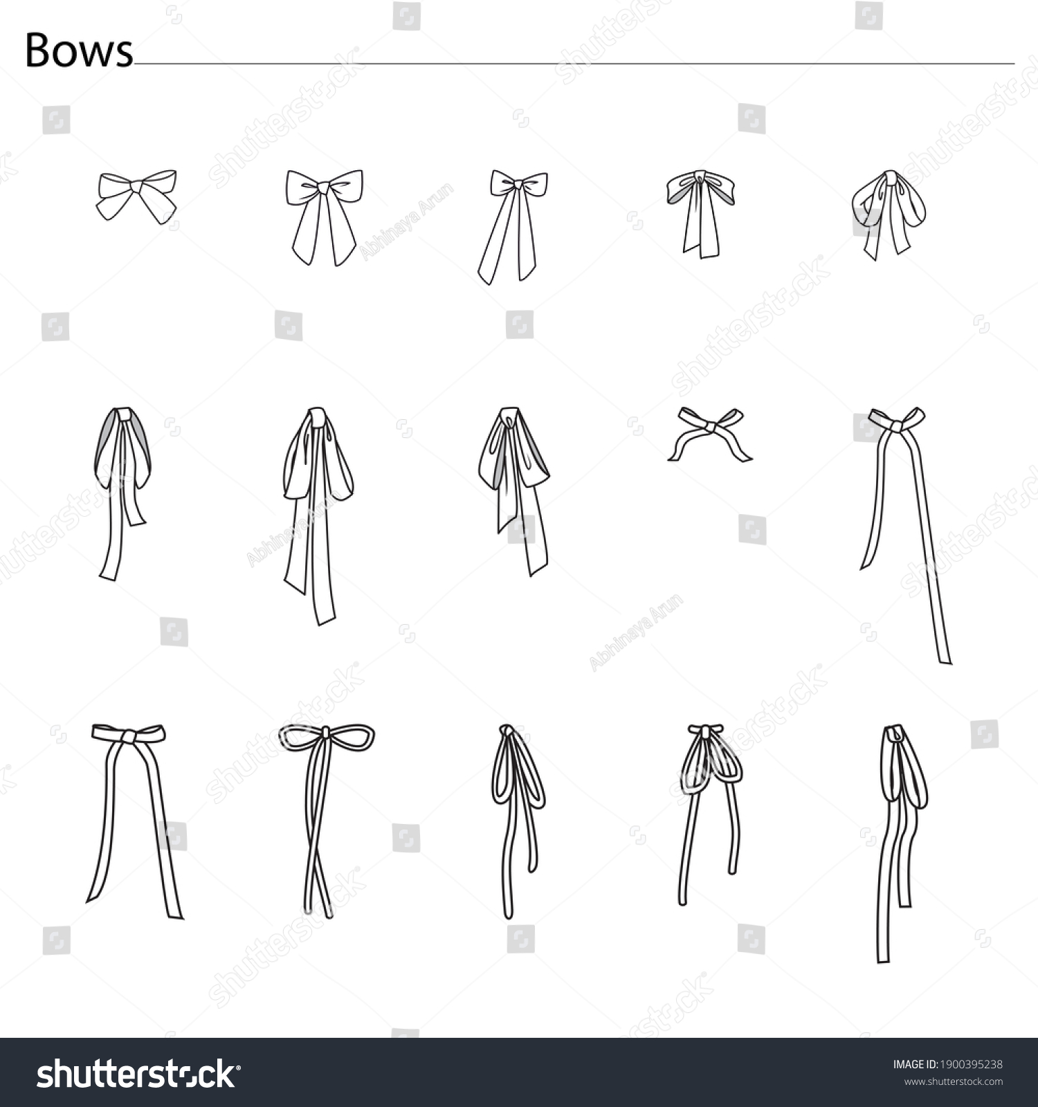 Different Types Bow Sketches Stock Illustration 1900395238