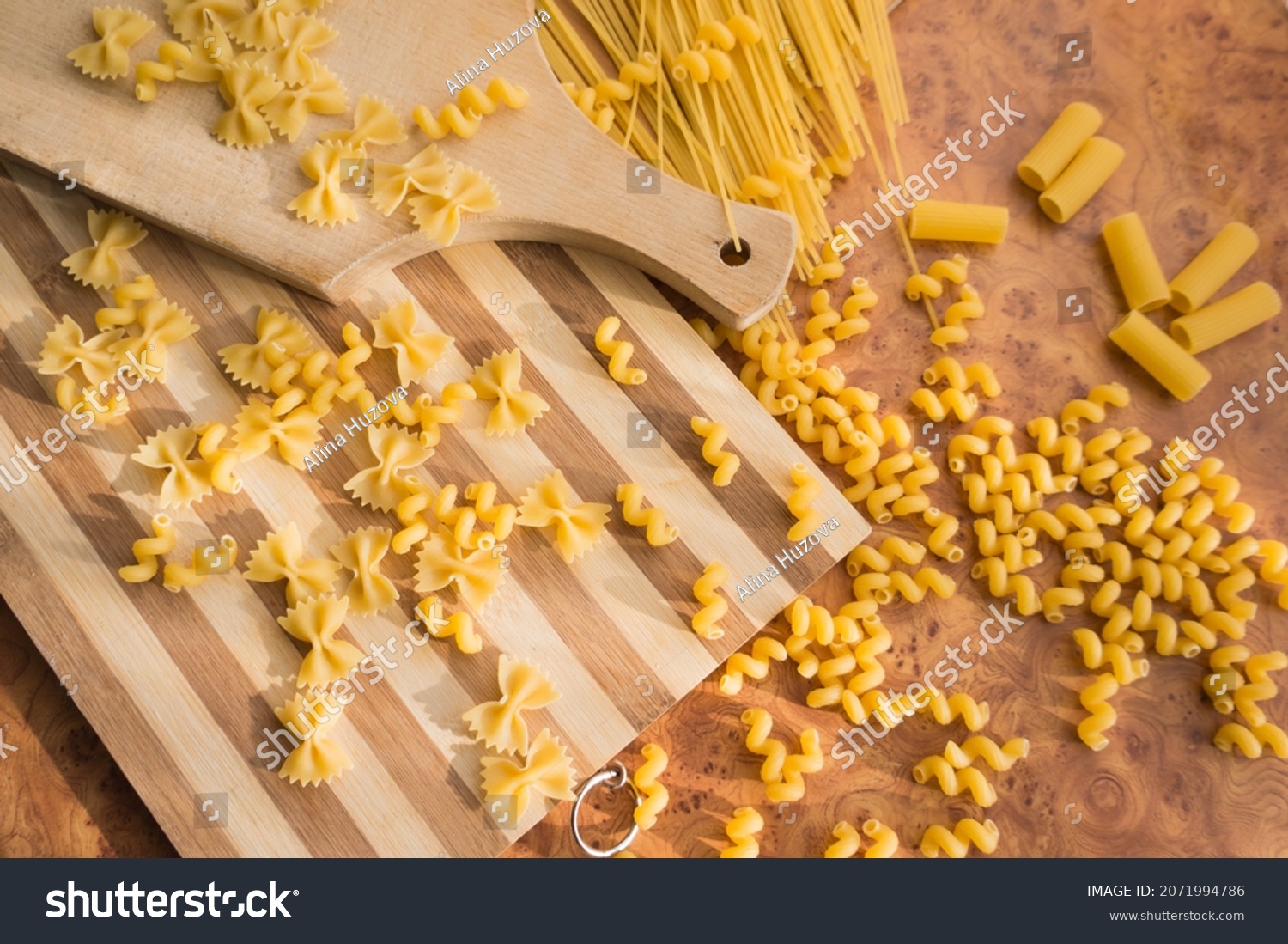 Different Types Pasta Cellentani Tortiglioni Farfalle Stock Photo (Edit