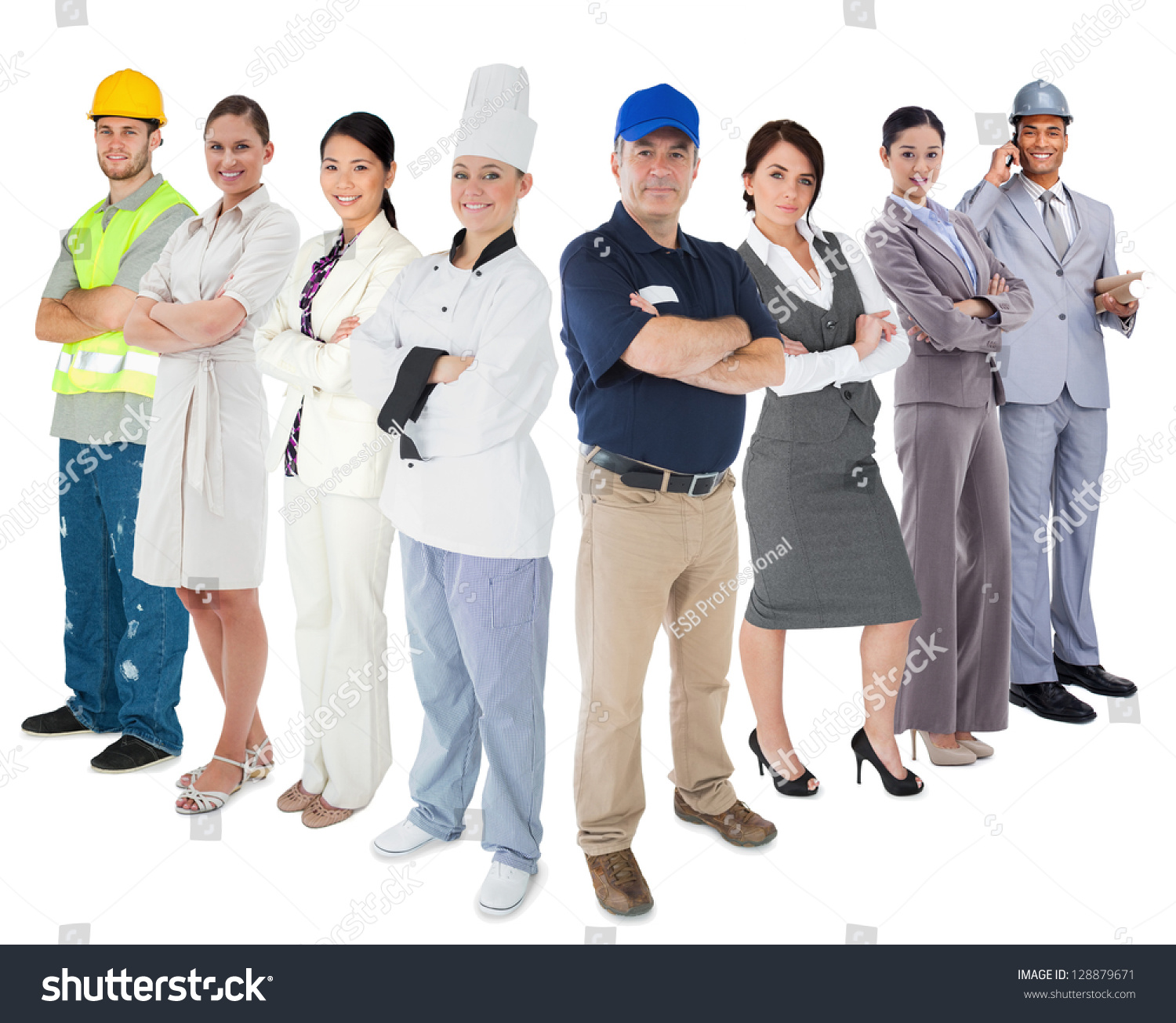 Different Types Workers Standing Against White Stock Photo 128879671 ...