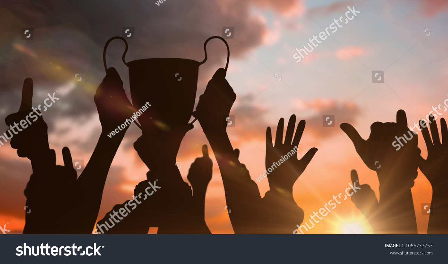 Digital Composite Business Hands Trophy Shade Stock Illustration