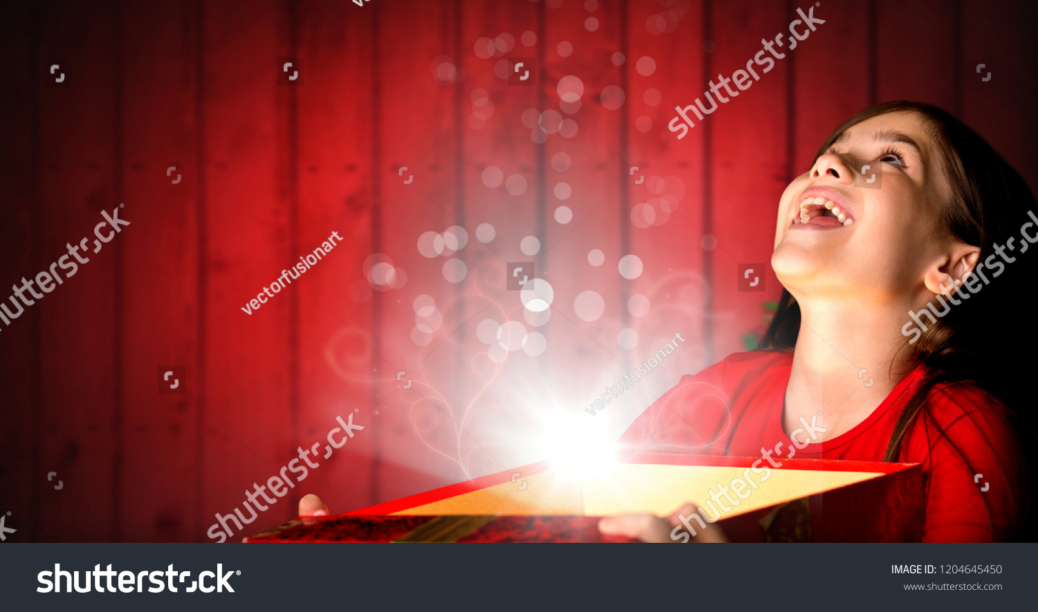 Digital Composite Excited Girl Opening Magical Stock Photo Edit Now 1204645450
