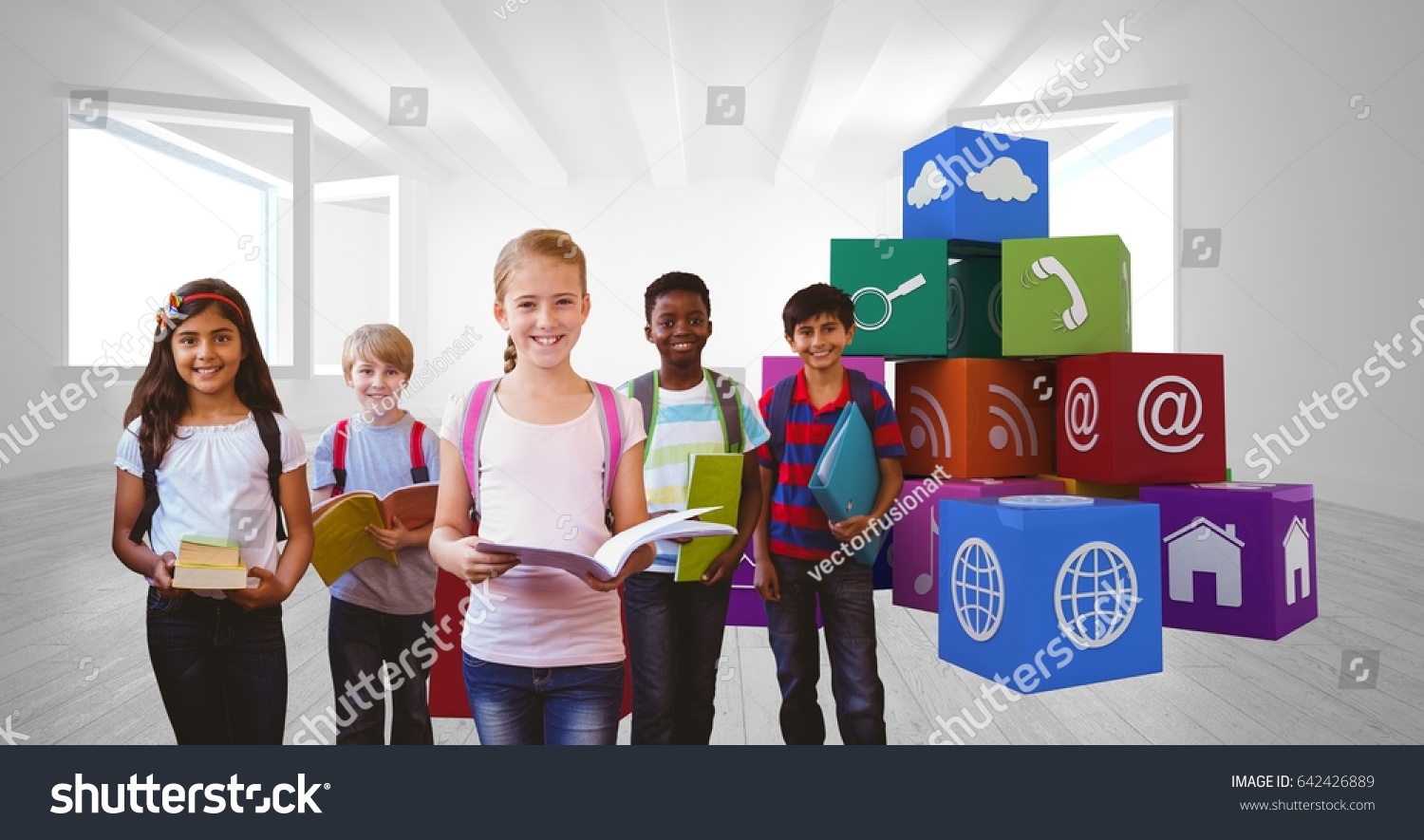 Digital Composite School Children Holding Books Stock Photo 642426889 ...