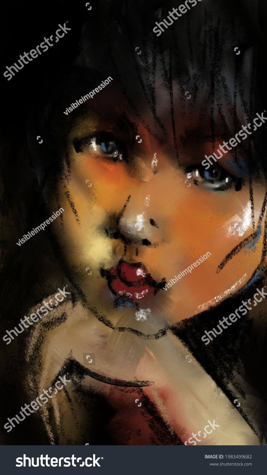 hand painted portrait of a girl in warm tones