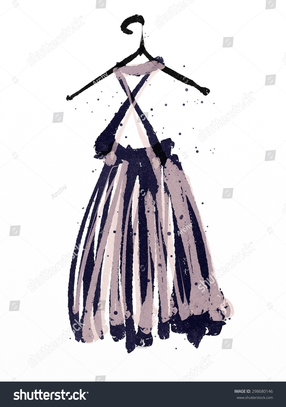 Digital Painting Dark Blue Color Dress Stock Illustration 298680146