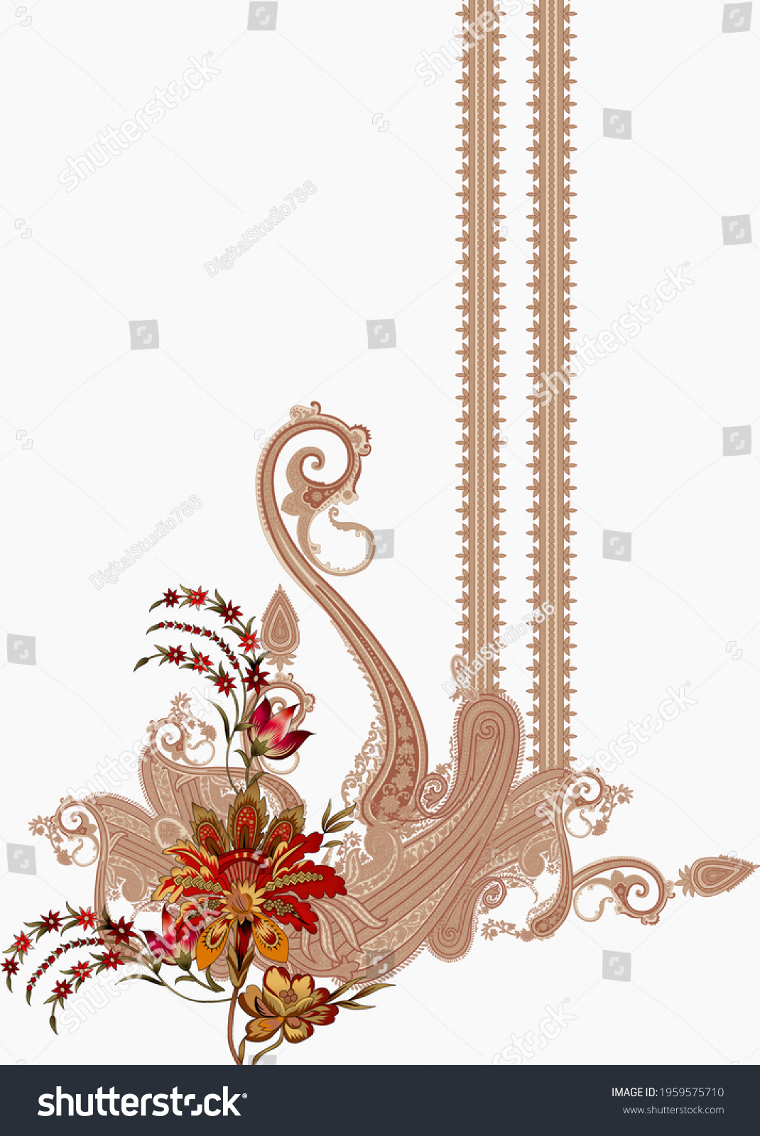 Digital Textile Design Motif Gold Colorful Stock Illustration ...