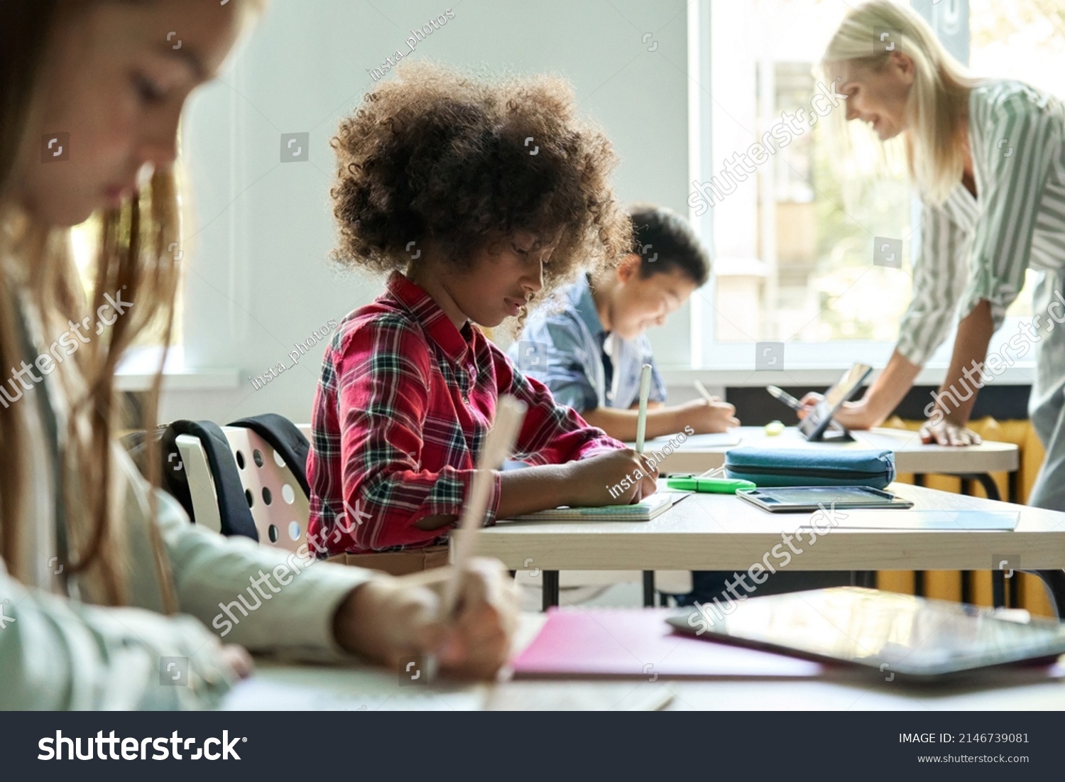 Diligent Concentrated Hard Working Diverse Miltiethnic Stock Photo