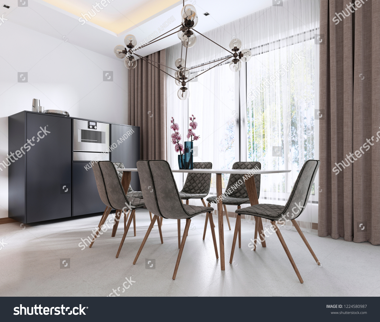 Dining Room Contemporary Style Modern Chairs Stock Illustration 1224580987